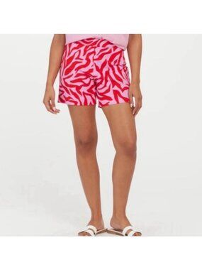New! Spanx 6" On the Go Zebra Pink Red Shorts Size Medium